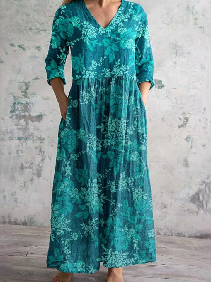 Dress Women’s Floral Summer V Neck Casual Midi Dress