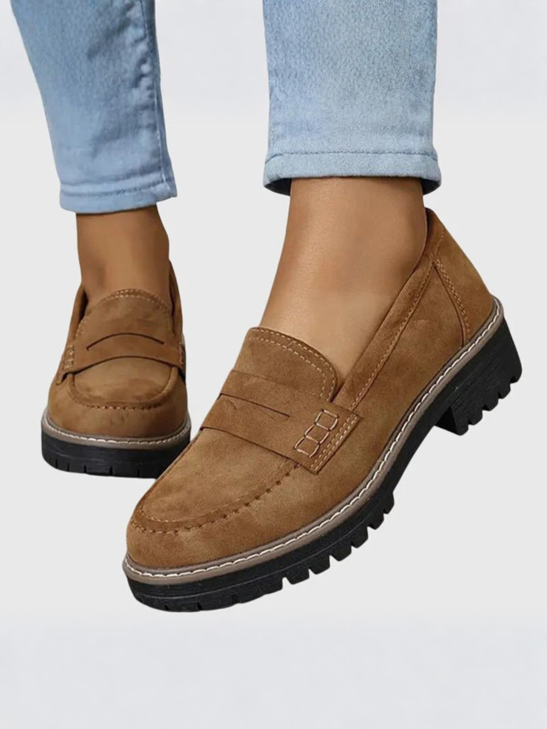 Women’s Comfortable Leather Loafers Slip-On Work Shoes