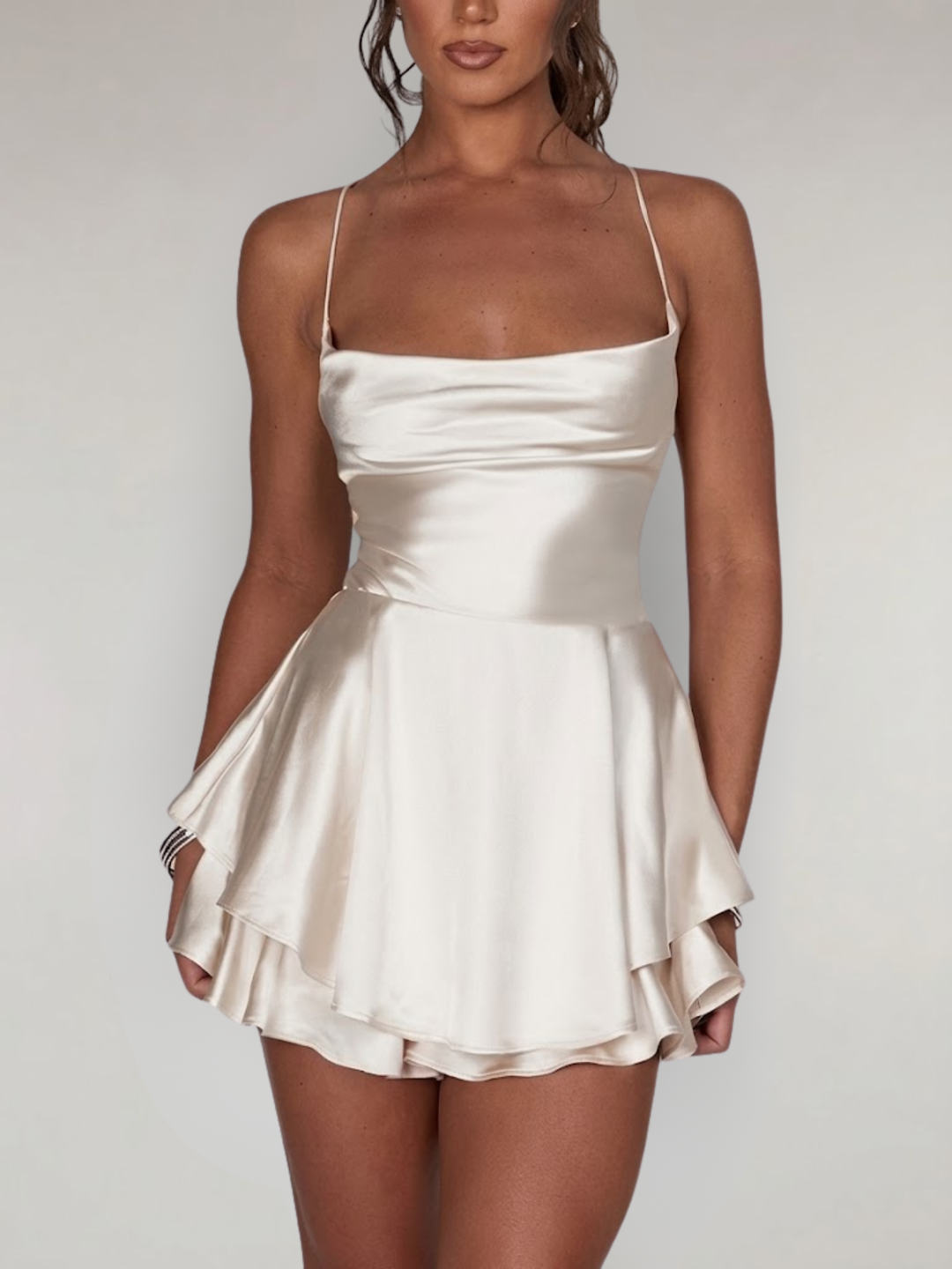 Women’s Elegant Halter Mini Dress Stretch Waist Party Dress