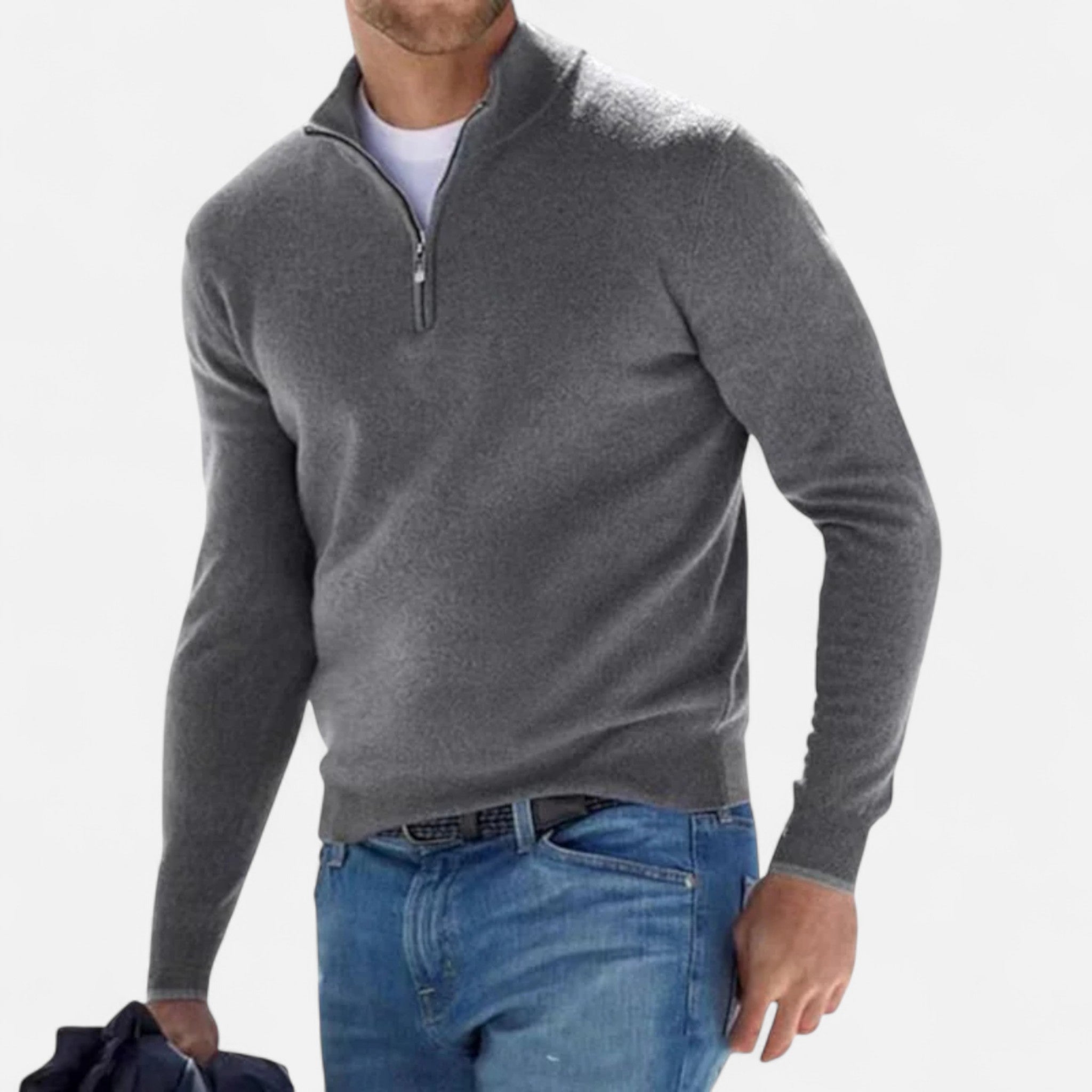 Aurevien | Men’s Fine Knit Half-Zip Jumper – Oxford Classic