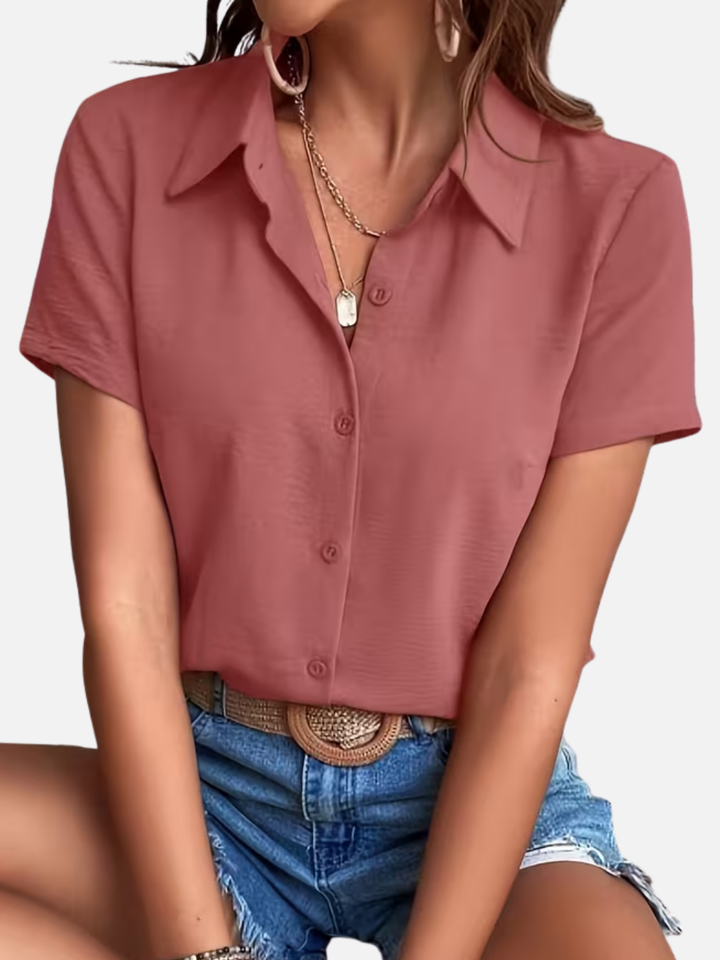 Women's Summer Blouse Button Front Collared Casual Chic Top