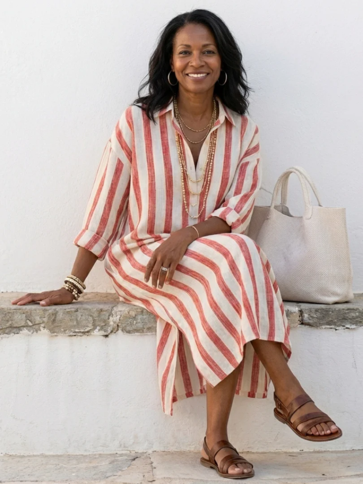 Women’s Shirt Dress Midi Striped Long Sleeve Everyday Outfit