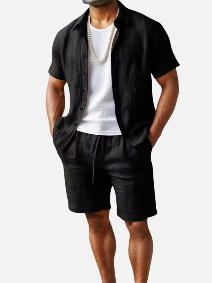 Men’s Summer Beach Outfit Shirt and Shorts Set Lightweight Quick Dry