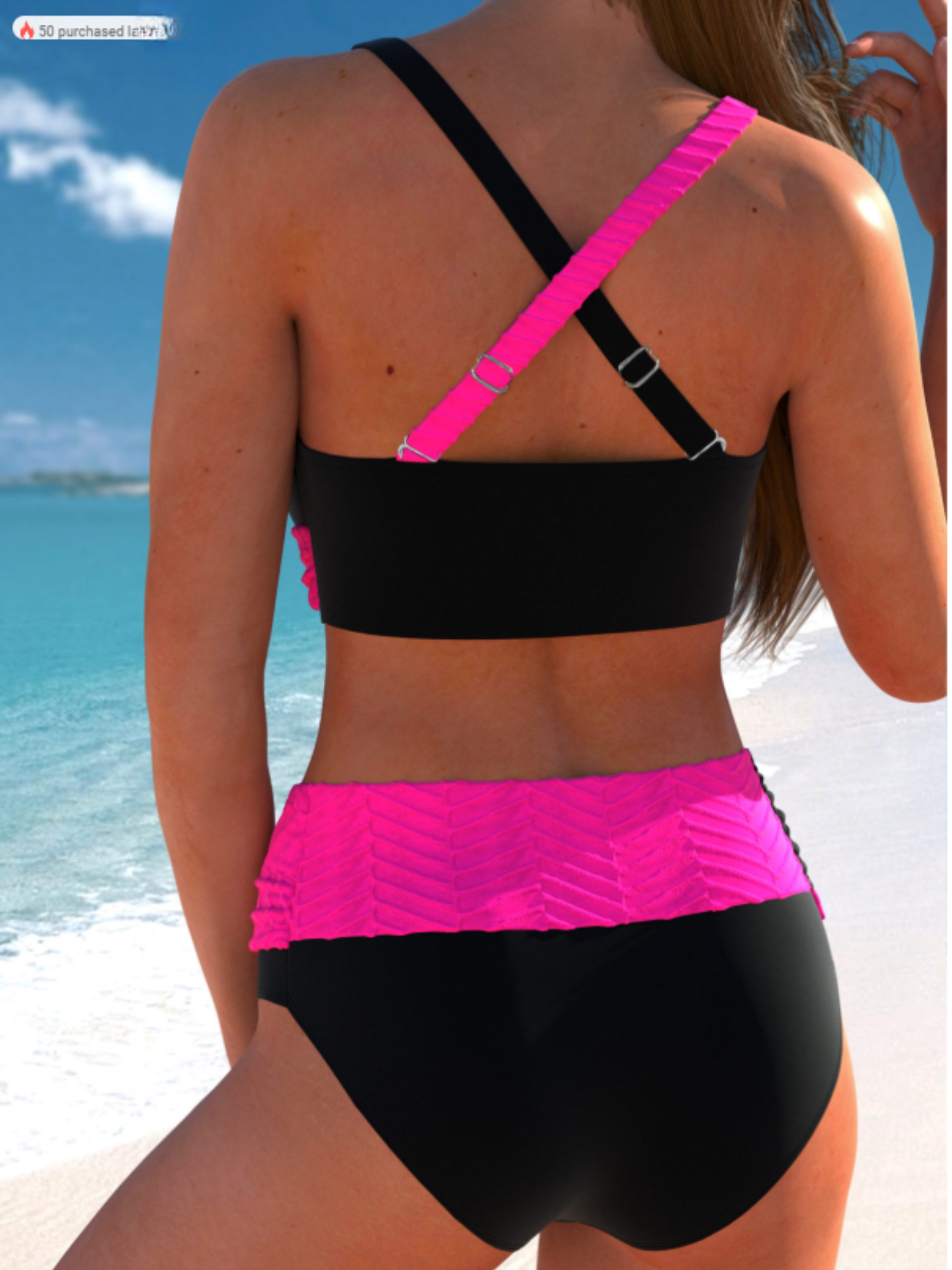 Women's High Waist Pink Bikini Set Beach & Pool Swimwear