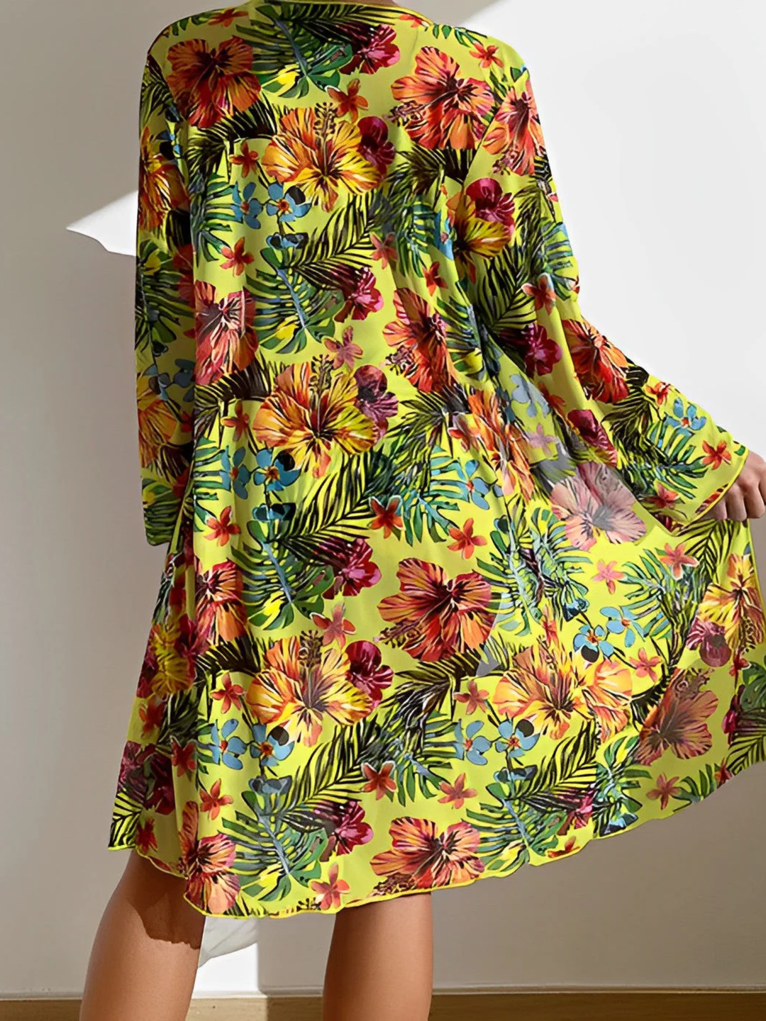 Women’s High Waisted Bikini Set with Cover Up Tropical Print