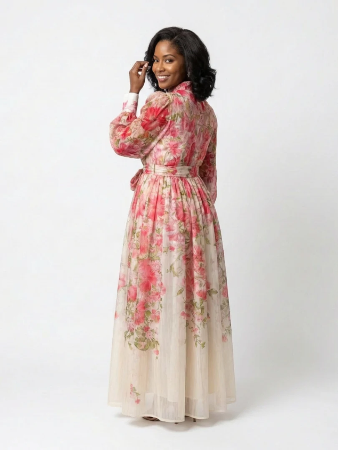 Women's long sleeve floral maxi dress lightweight formal dress