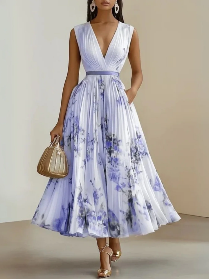 Women's Summer Pleated Maxi Dress Lightweight Sleeveless Fit