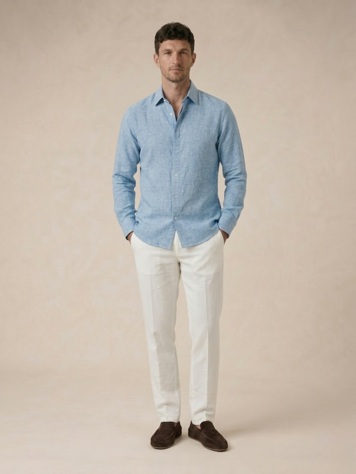 Men’s Linen Shirt Breathable Summer Button-Up Classic Fit