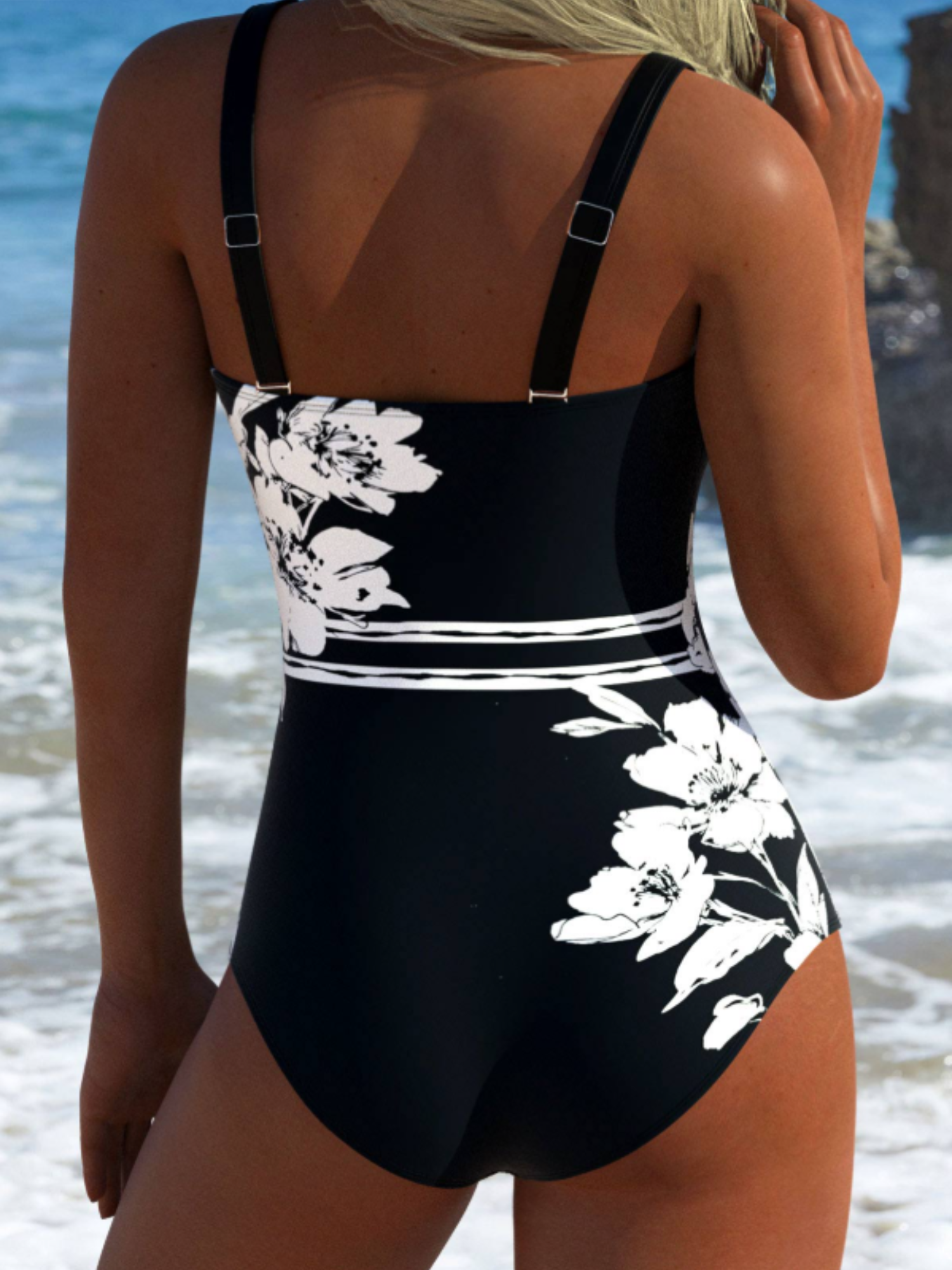 Tummy control one piece swimsuit women chain print