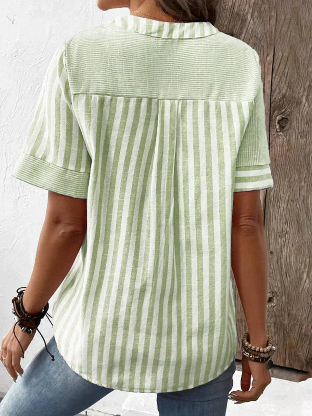 Women Striped Blouse Elegant Button Front Soft Everyday Top