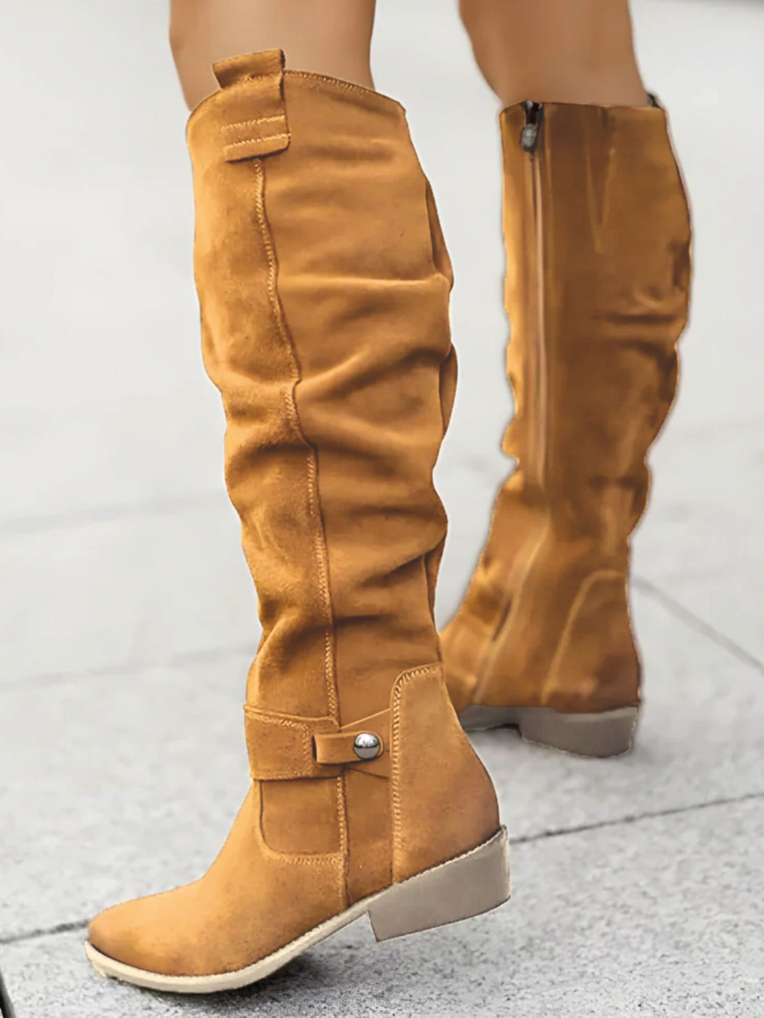 Women Knee High Boots Side Zipper Non Slip Casual Winter Footwear