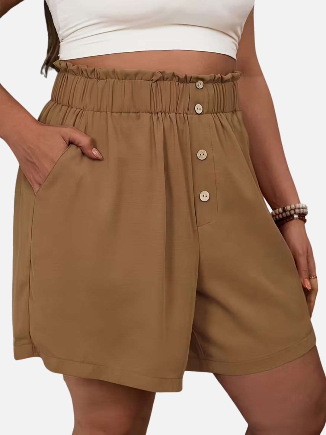 Women's Plus Size Track Shorts Elastic Waist Button Casual Shorts