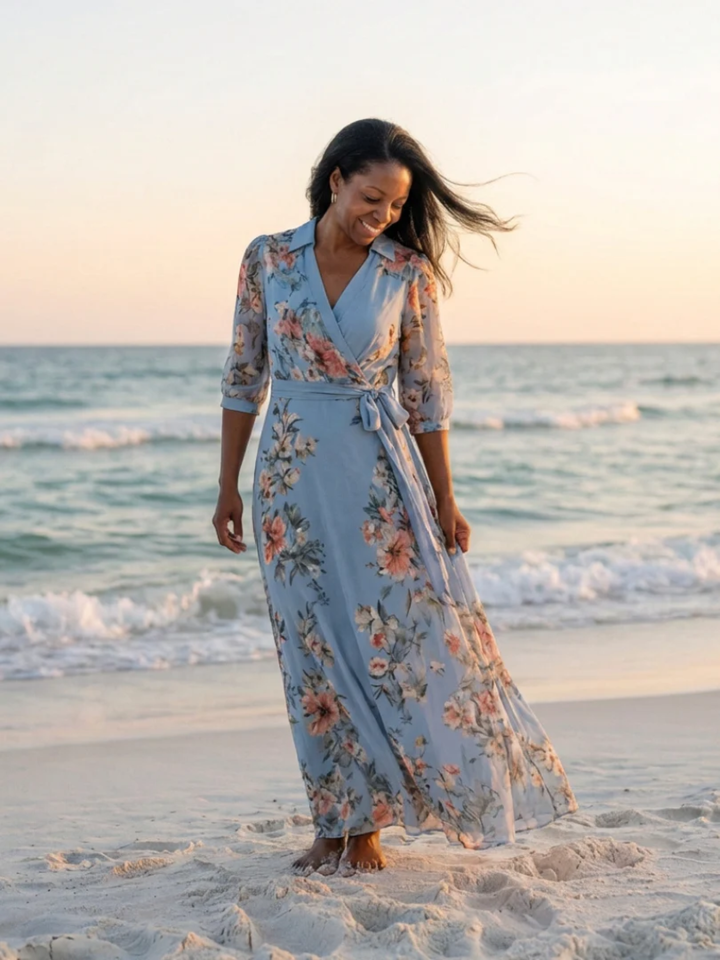 Women’s Floral Wrap Maxi Dress for Summer Events and Parties