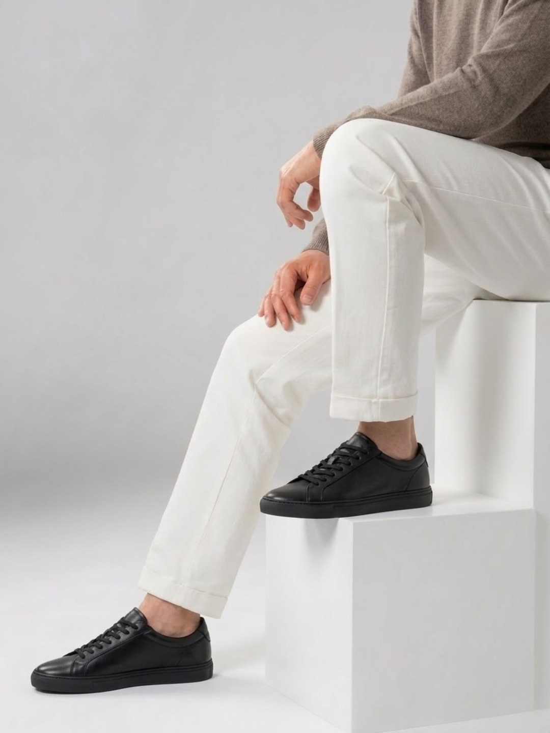 Men’s Ivory Leather Sneakers – Comfortable Everyday Luxury Shoes