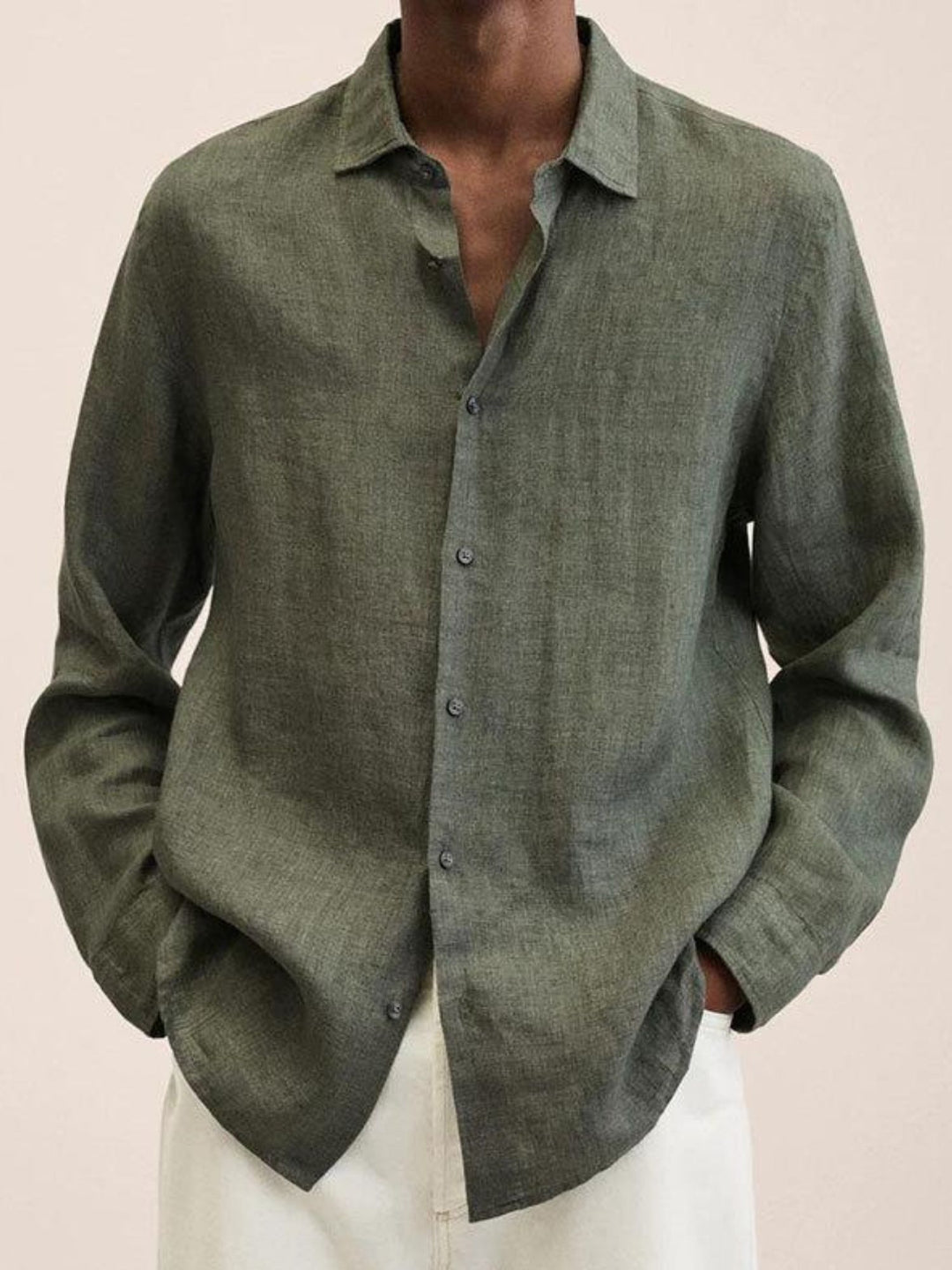 Linen Shirt Men Breathable Long Sleeve Smart Casual Everyday Wear
