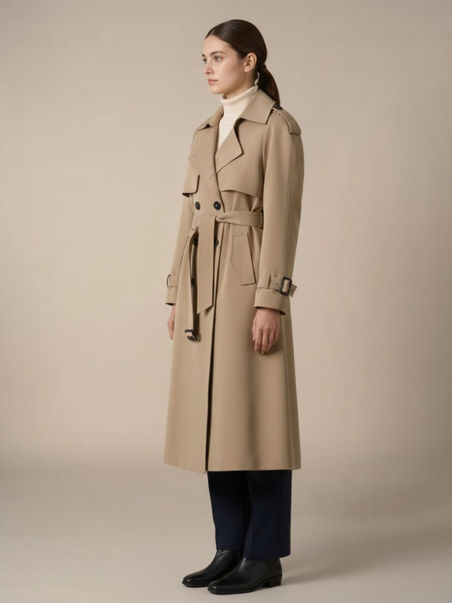 Aurevien | Women’s Belted Tweed Trench Coat – Ivy League Finish