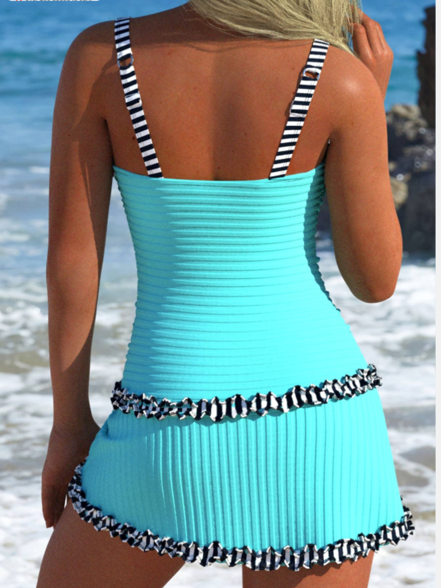 Women's Coral Tankini Swimsuit High Waisted Tummy Control Swimwear