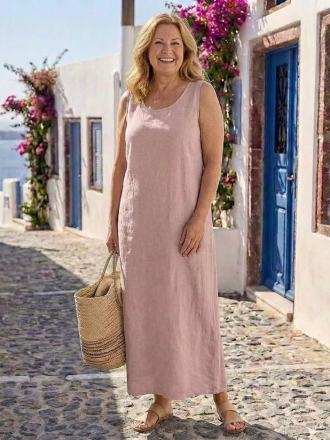 Women sleeveless midi dress comfortable summer outfit