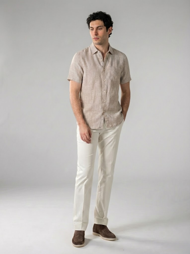 Men's Linen Short Sleeve Shirt for Summer Lightweight Breathable