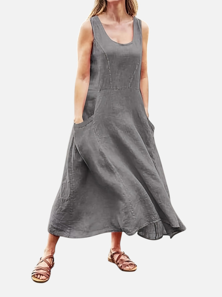 Women’s Sleeveless Midi Dress With Pockets Loose Summer Casual