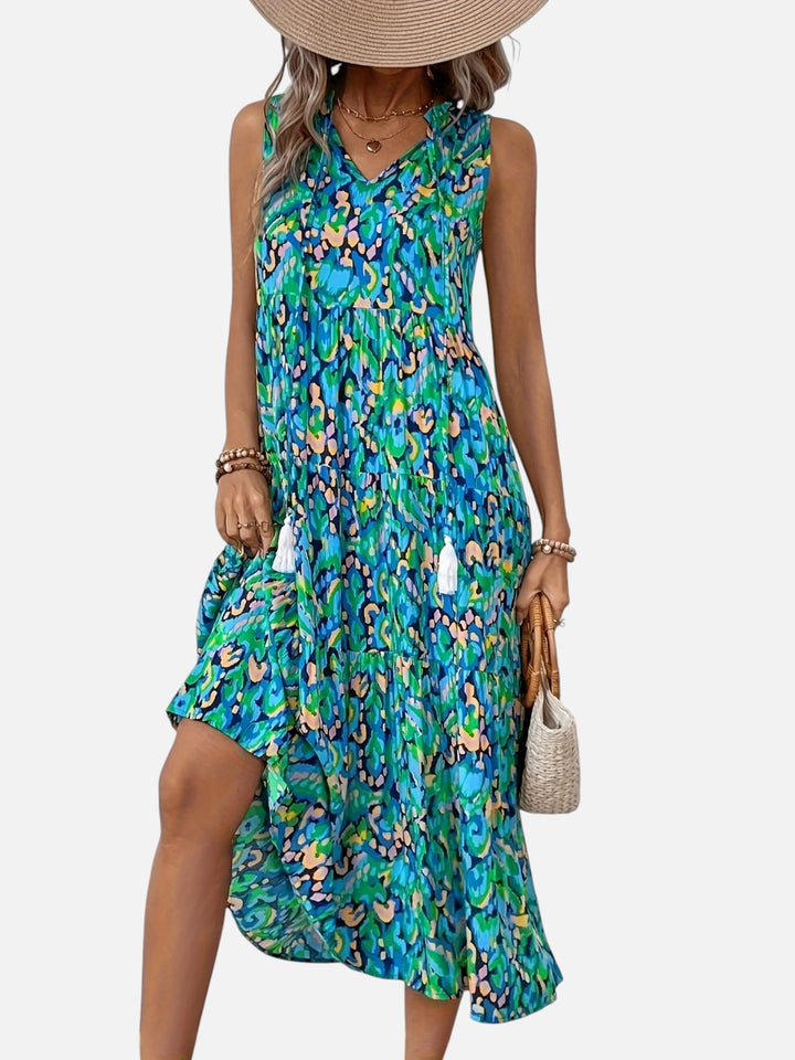 women's boho maxi dress sleeveless summer vacation outfit printed