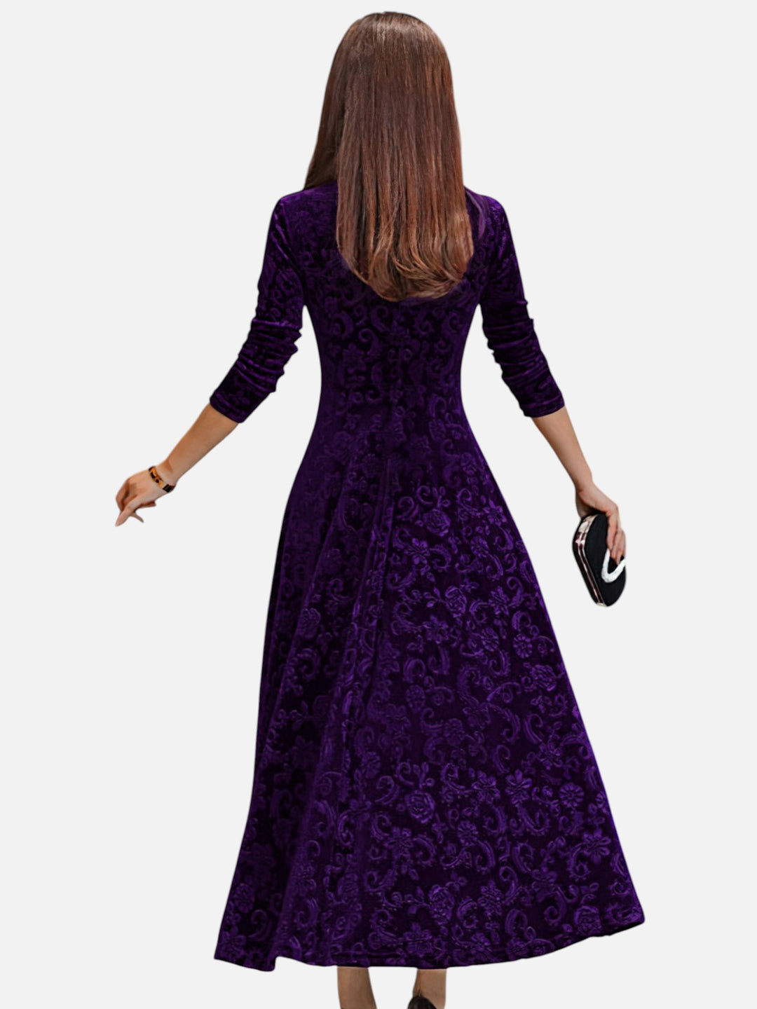 Women's Velvet Maxi Dress Formal Long Sleeve Evening Outfit