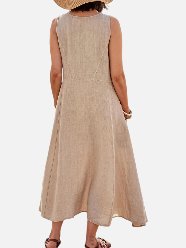 Women’s Sleeveless Midi Dress With Pockets Loose Summer Casual