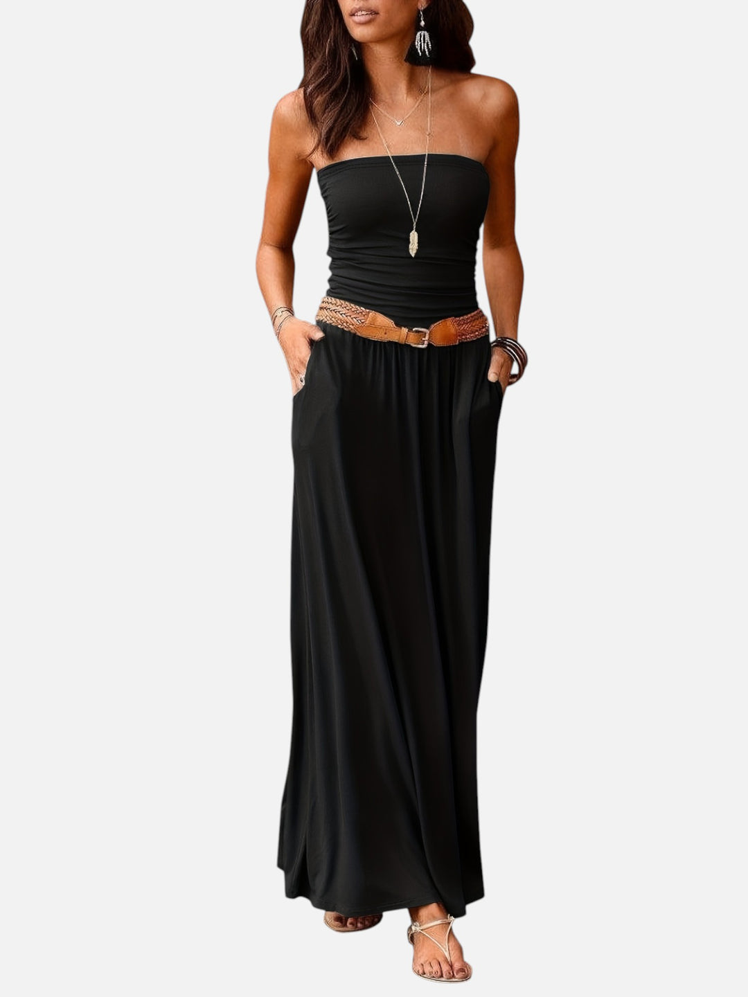 Women's Strapless Dress for Evening Events Slim Fit Waist