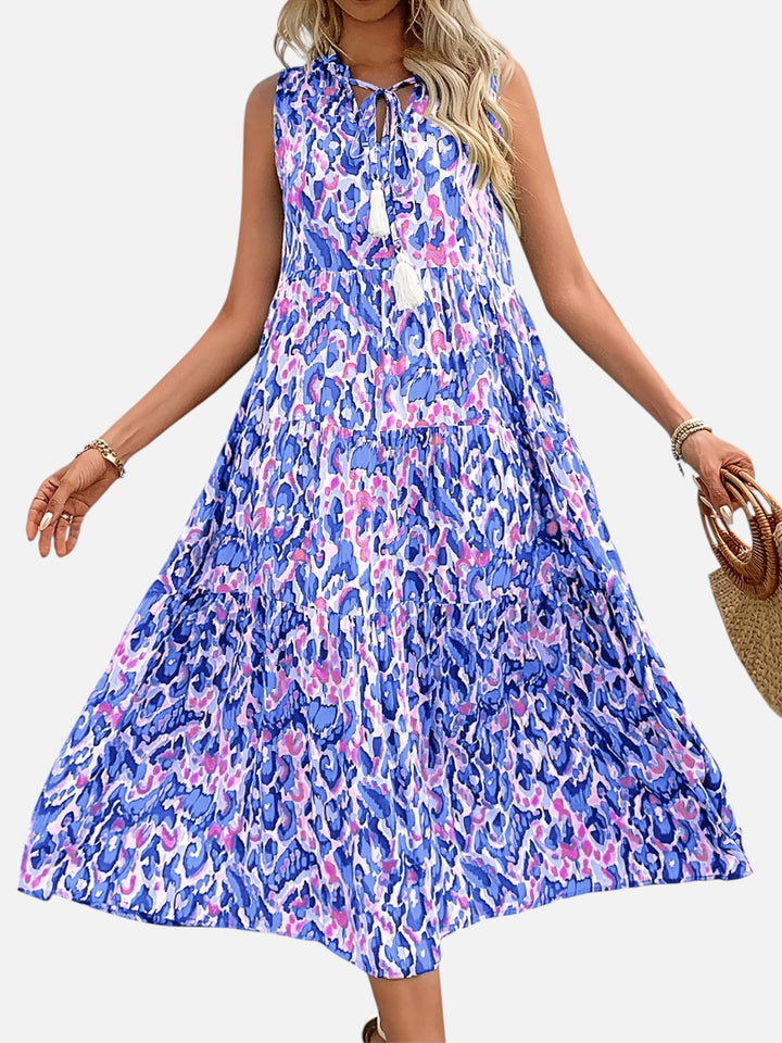 women's boho maxi dress sleeveless summer vacation outfit printed