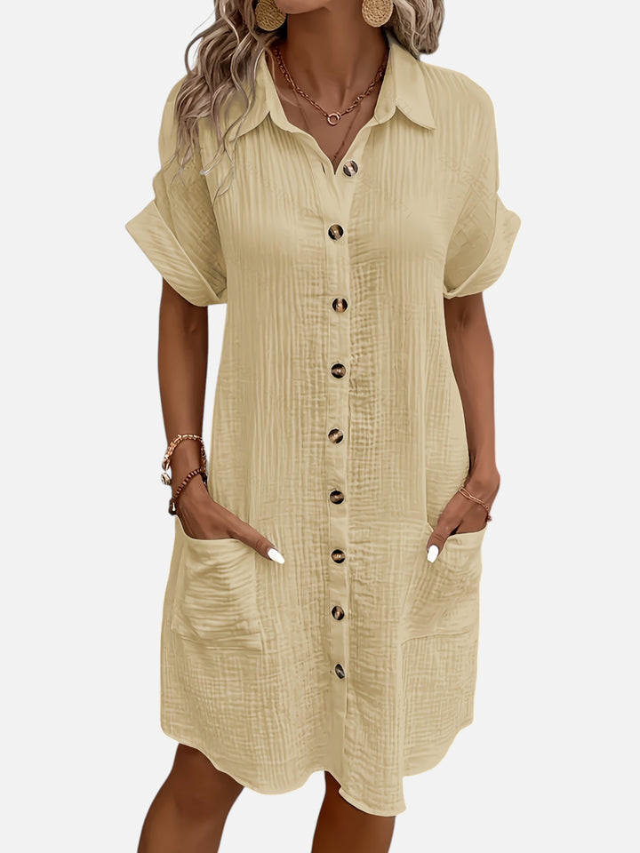 Women’s Cotton Midi Dress Button Front Comfortable Everyday Wear