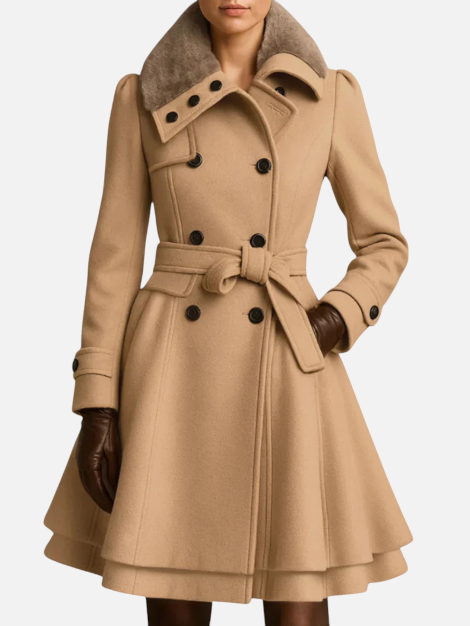 Aurevien | Women’s Belted Fur-Collar Coat – Heritage Wool