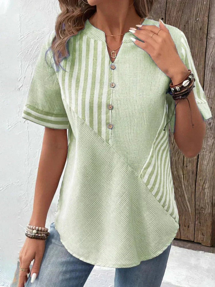 Women Striped Blouse Elegant Button Front Soft Everyday Top