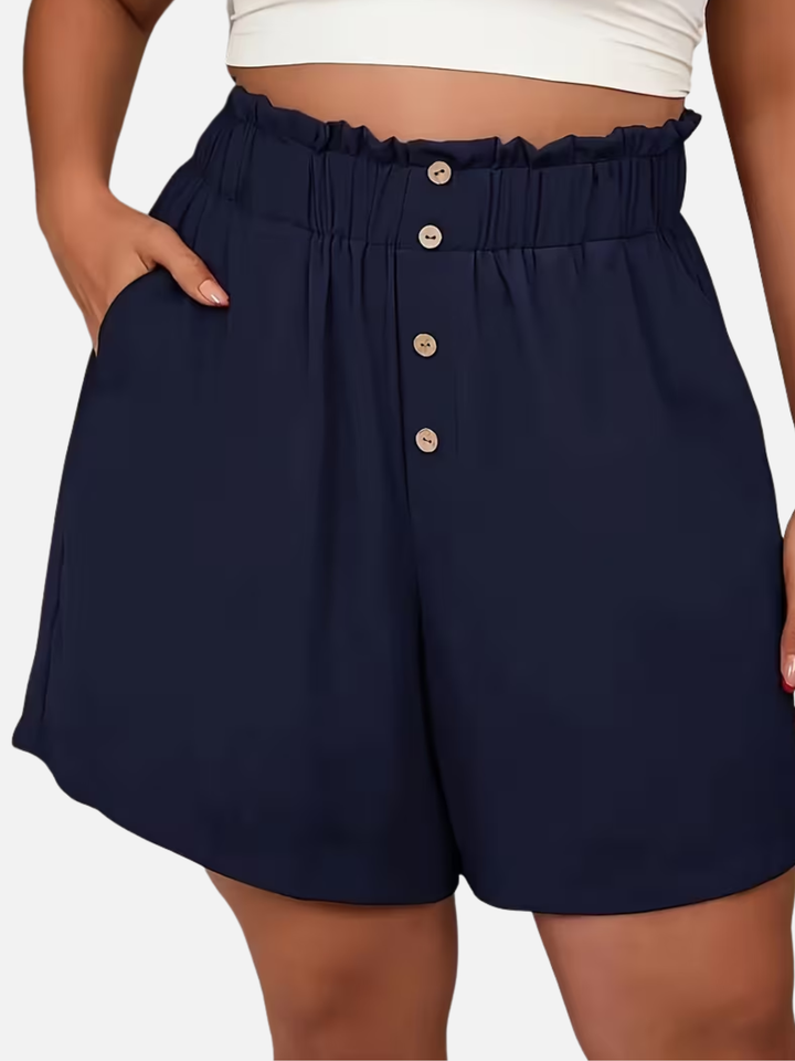 Women's Plus Size Track Shorts Elastic Waist Button Casual Shorts