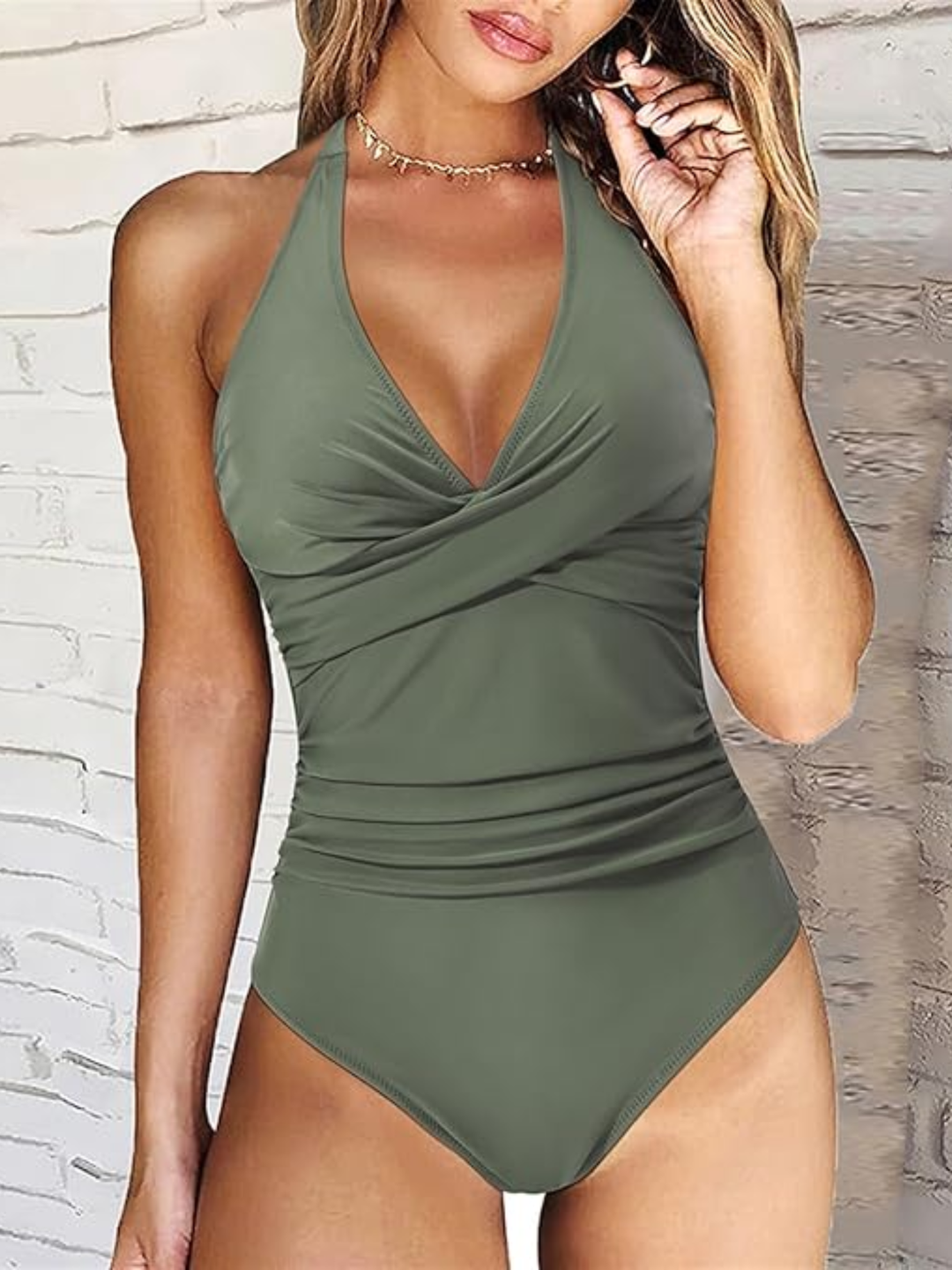 Women's One-Piece Swimsuit Ruched Waist Halter for Beach Vacation