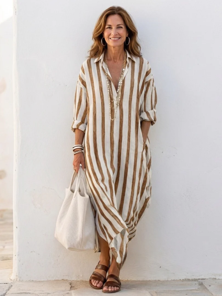 Women’s Shirt Dress Midi Striped Long Sleeve Everyday Outfit