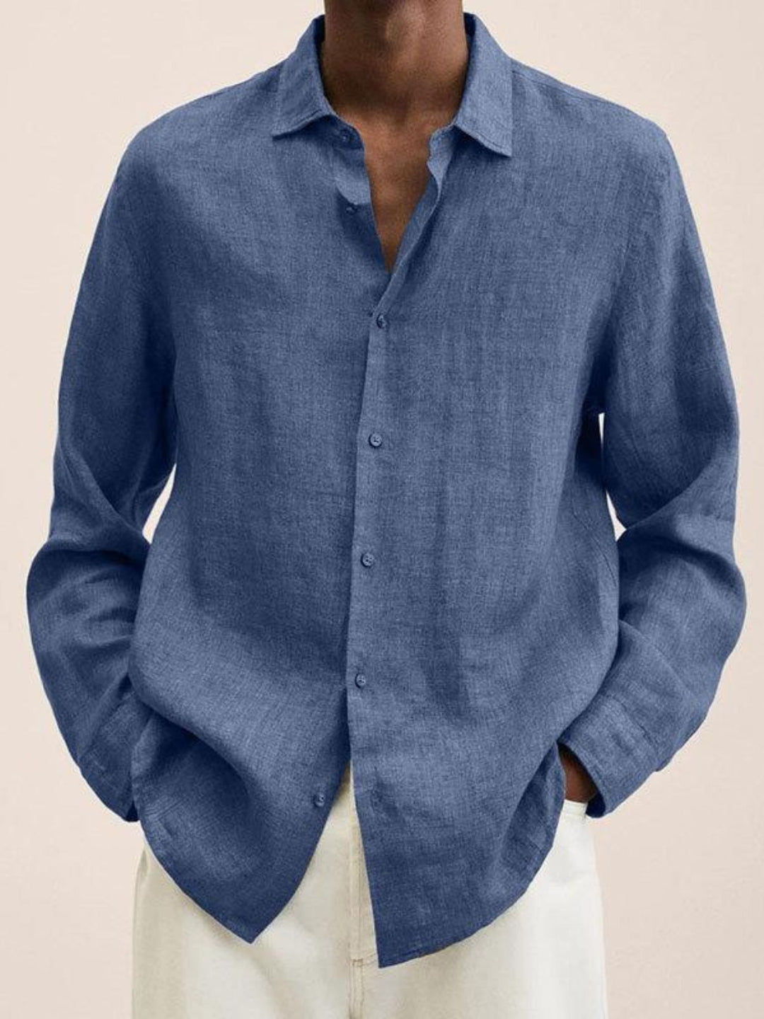 Linen Shirt Men Breathable Long Sleeve Smart Casual Everyday Wear