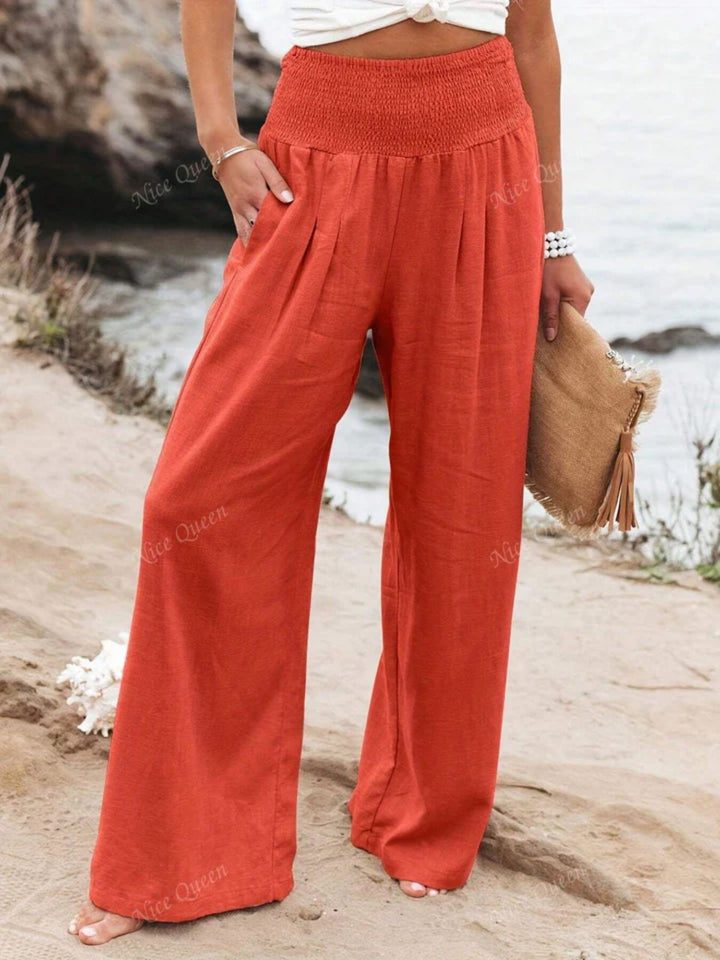 Women Linen Trousers Breathable Relaxed Fit Casual Everyday Pants