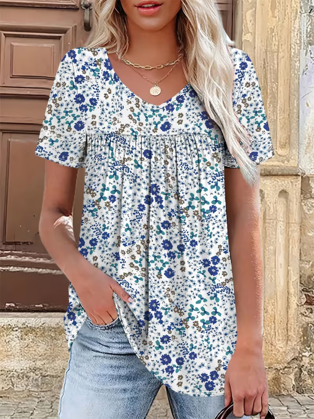 T-shirt damski plus size z kwiatowym nadrukiem, casualowy letni top