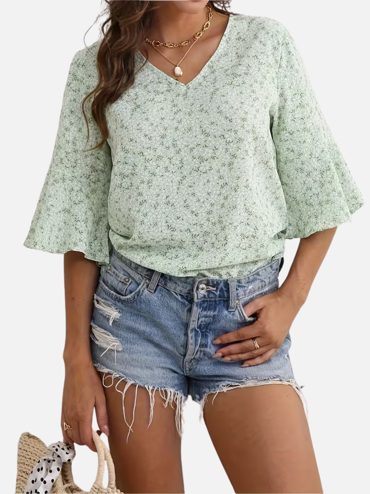 Women's Floral V-Neck Blouse for Spring Summer Casual Wear