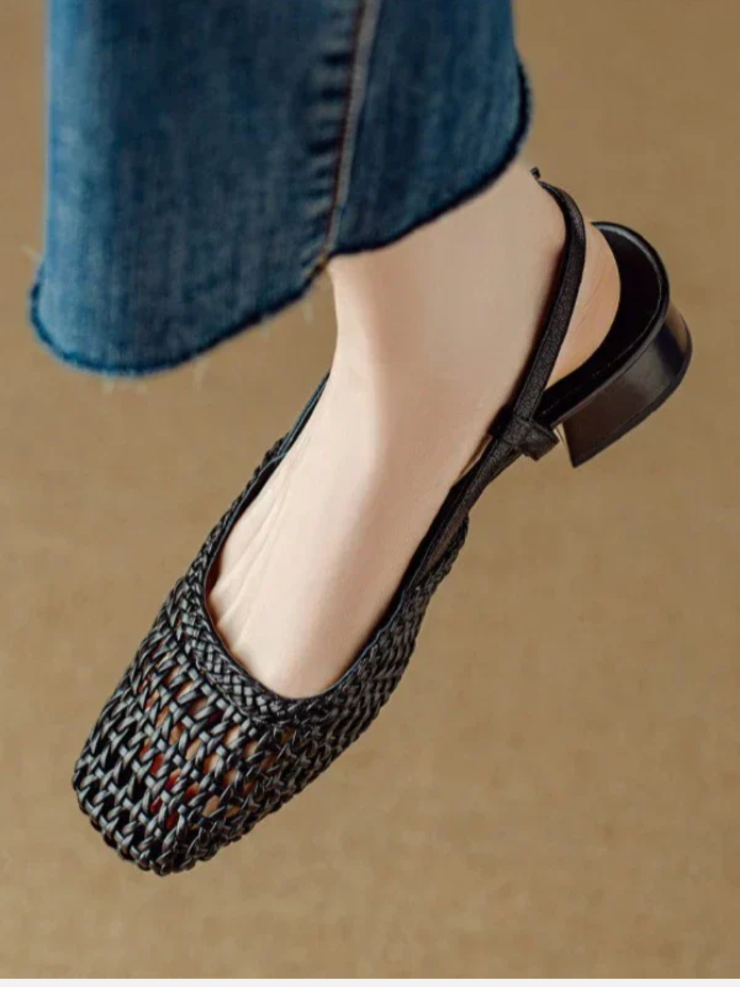 Women’s summer mid heel sandals breathable woven ankle strap