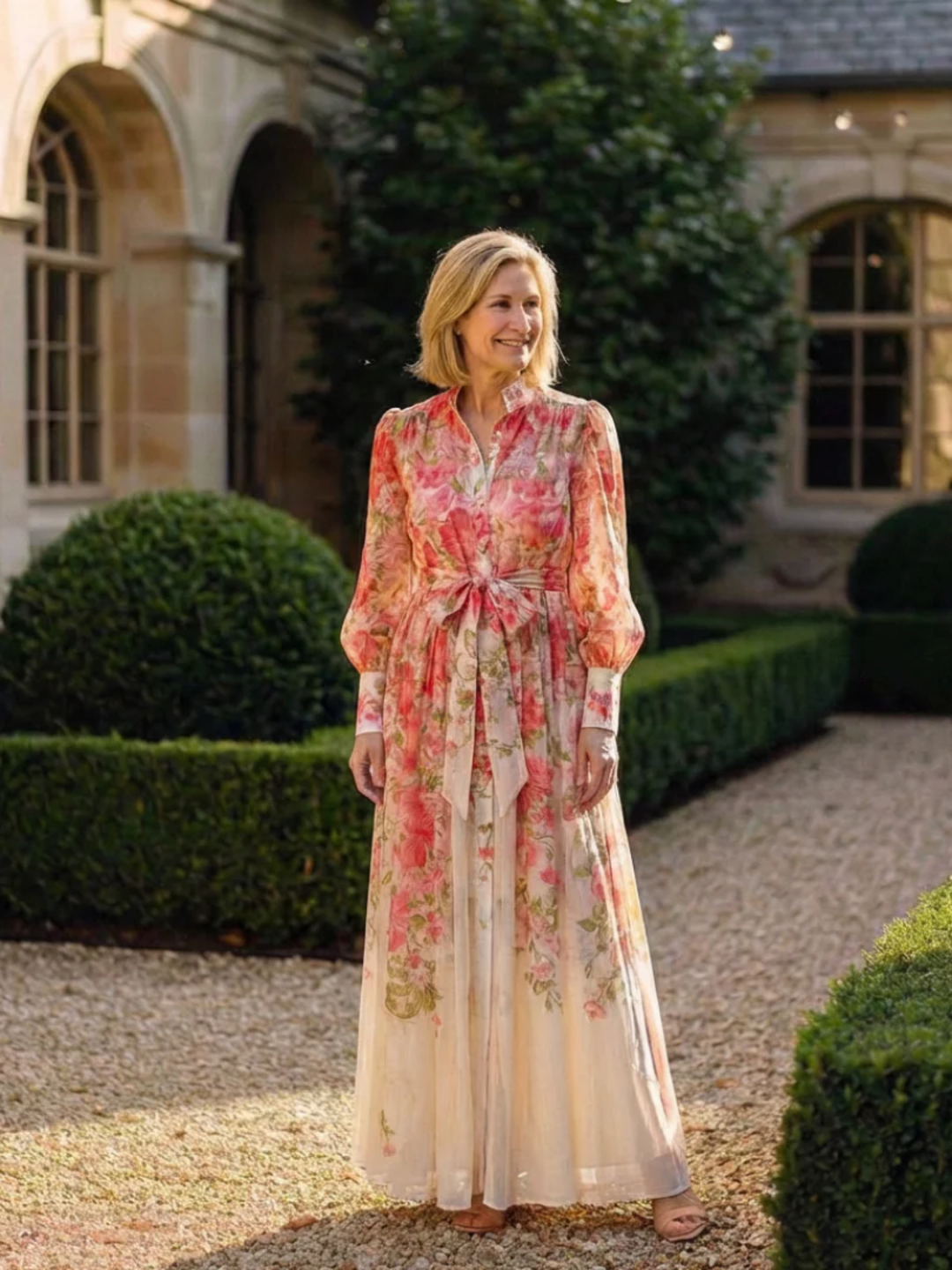 Women's long sleeve floral maxi dress lightweight formal dress