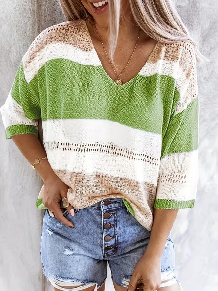 Women's summer off shoulder top multicolor V-neck cutout slim fit