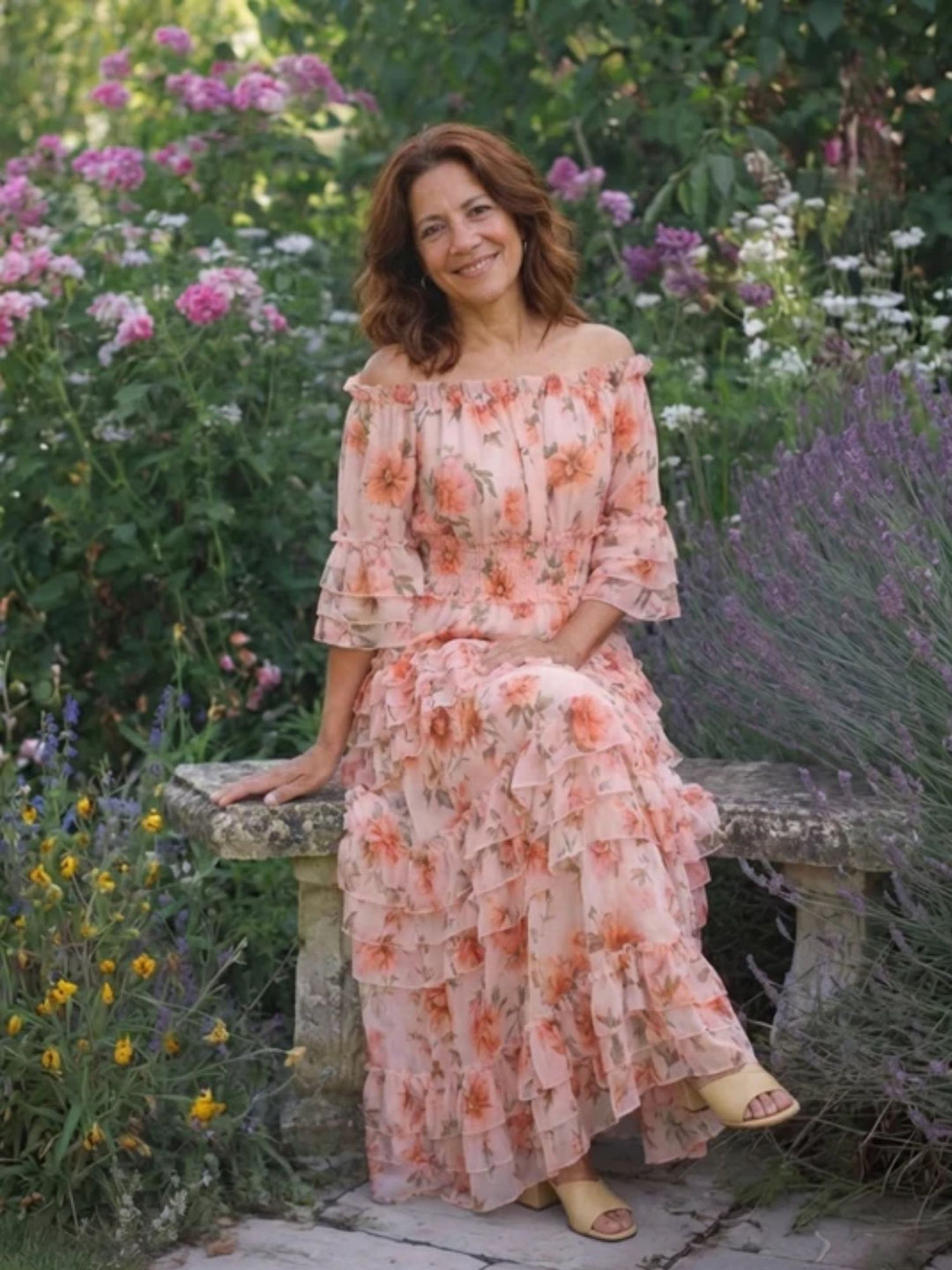 Women’s Summer Maxi Dress Airy Floral Off Shoulder Vacation Wear