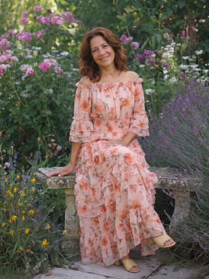 Women’s Summer Maxi Dress Airy Floral Off Shoulder Vacation Wear