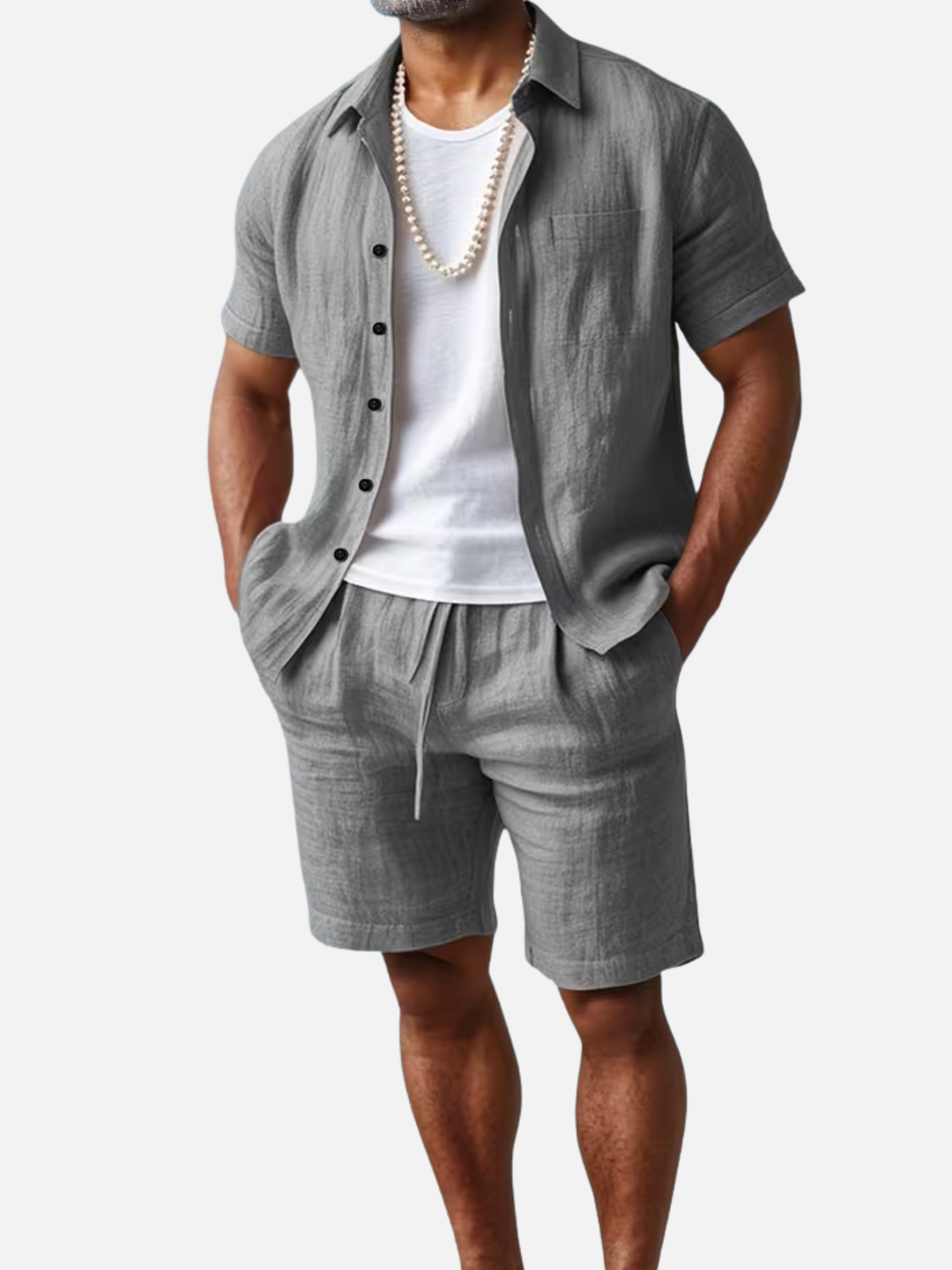 Men’s Summer Beach Outfit Shirt and Shorts Set Lightweight Quick Dry