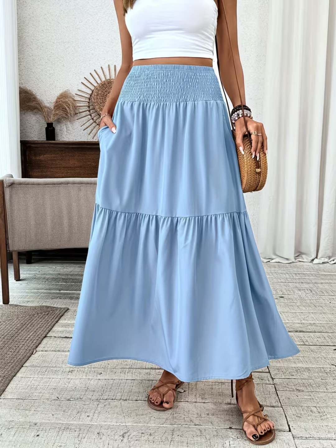 Boho maxi skirt women summer flowy skirt for beach holiday