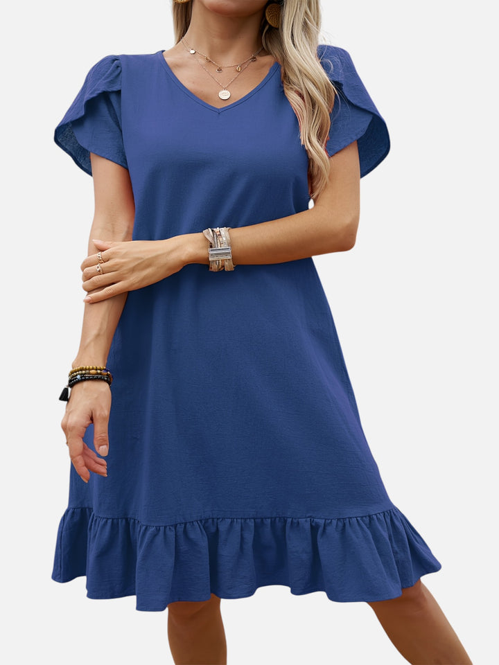 Women's Lightweight V-Neck Ruffle Dress Casual Chic Outfit