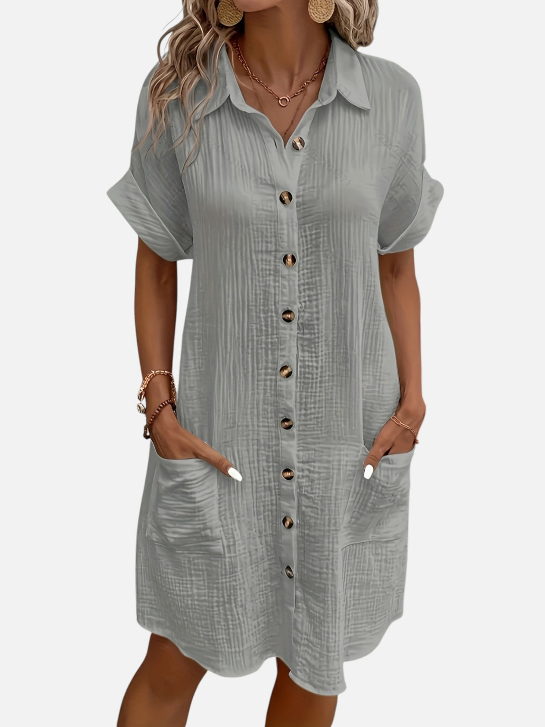 Women’s Cotton Midi Dress Button Front Comfortable Everyday Wear
