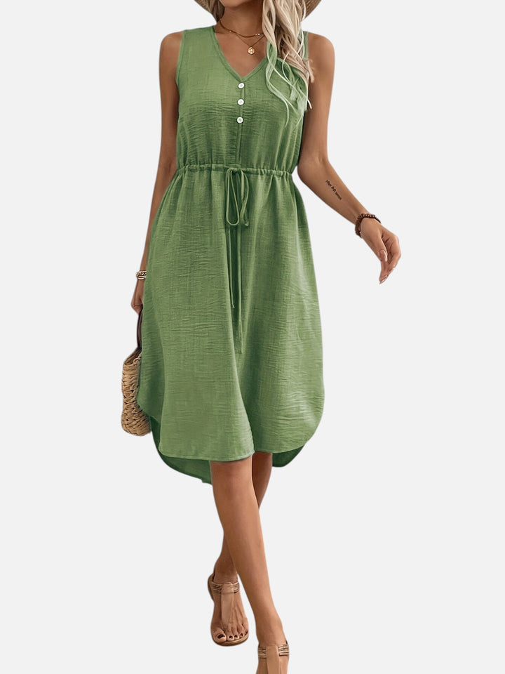 Women's Casual Summer Maxi Dress V-Neck Drawstring Waist
