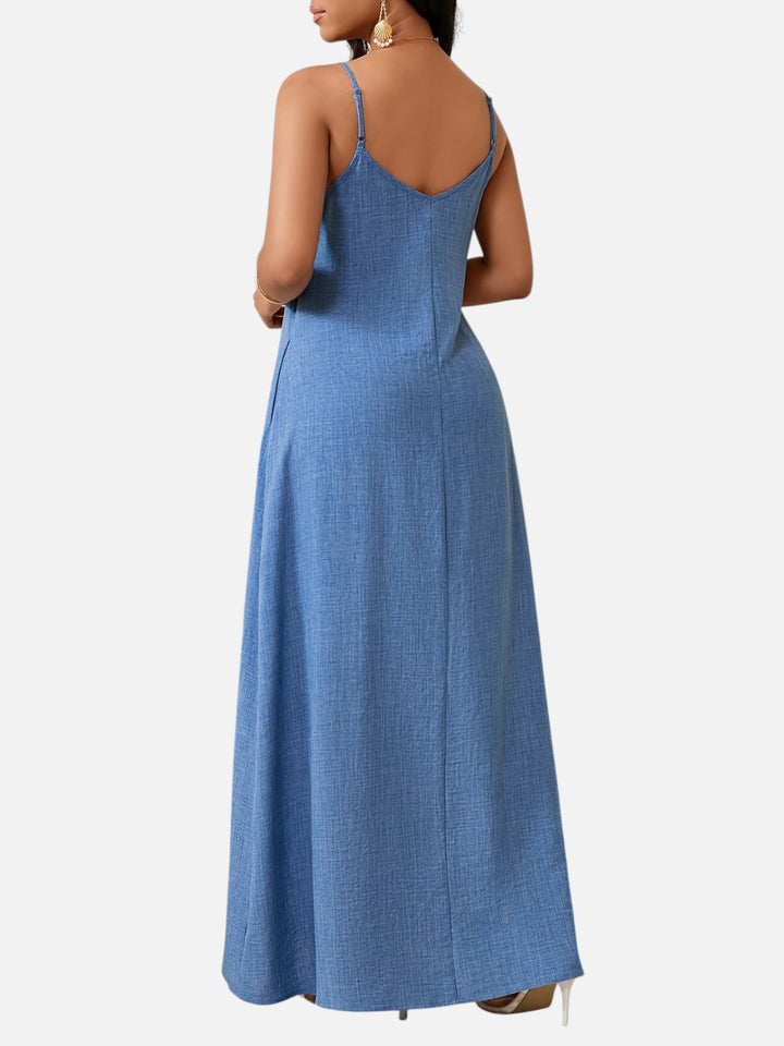 Women's A-Line Maxi Dress Cotton Blend V-Neck Spaghetti Strap